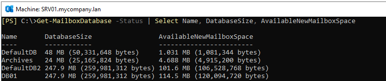 run the Get-MailboxDatabase to check database size